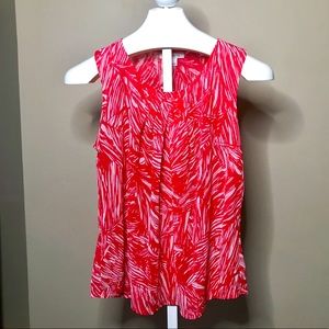 Brighten Your Work Look! Vibrant Red/Orange Leaf Pattern Tank Top, L
